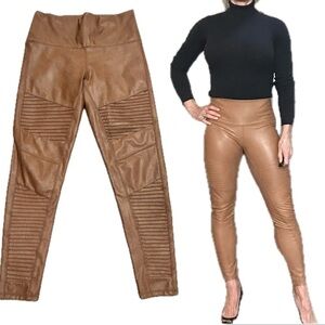 7 for all mankind camel brown faux leather pleather moto biker leggings M NWOT